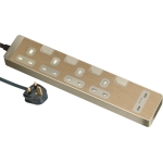 Schneider Electric 施耐德電氣 TSH34QCUSB_3_GH 13A四位安全拖板連獨立開關 連LED指示燈及兩位USB充電插座 30W PD3.0 Type C+C (連3米線) (古銅金)